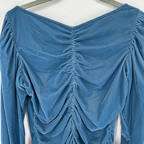 Tyler McGillivary Velvet Wave Blouse Top S Ruched Long Sleeves Backless Blue - Picture 8 of 10